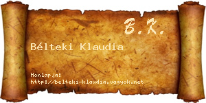 Bélteki Klaudia névjegykártya